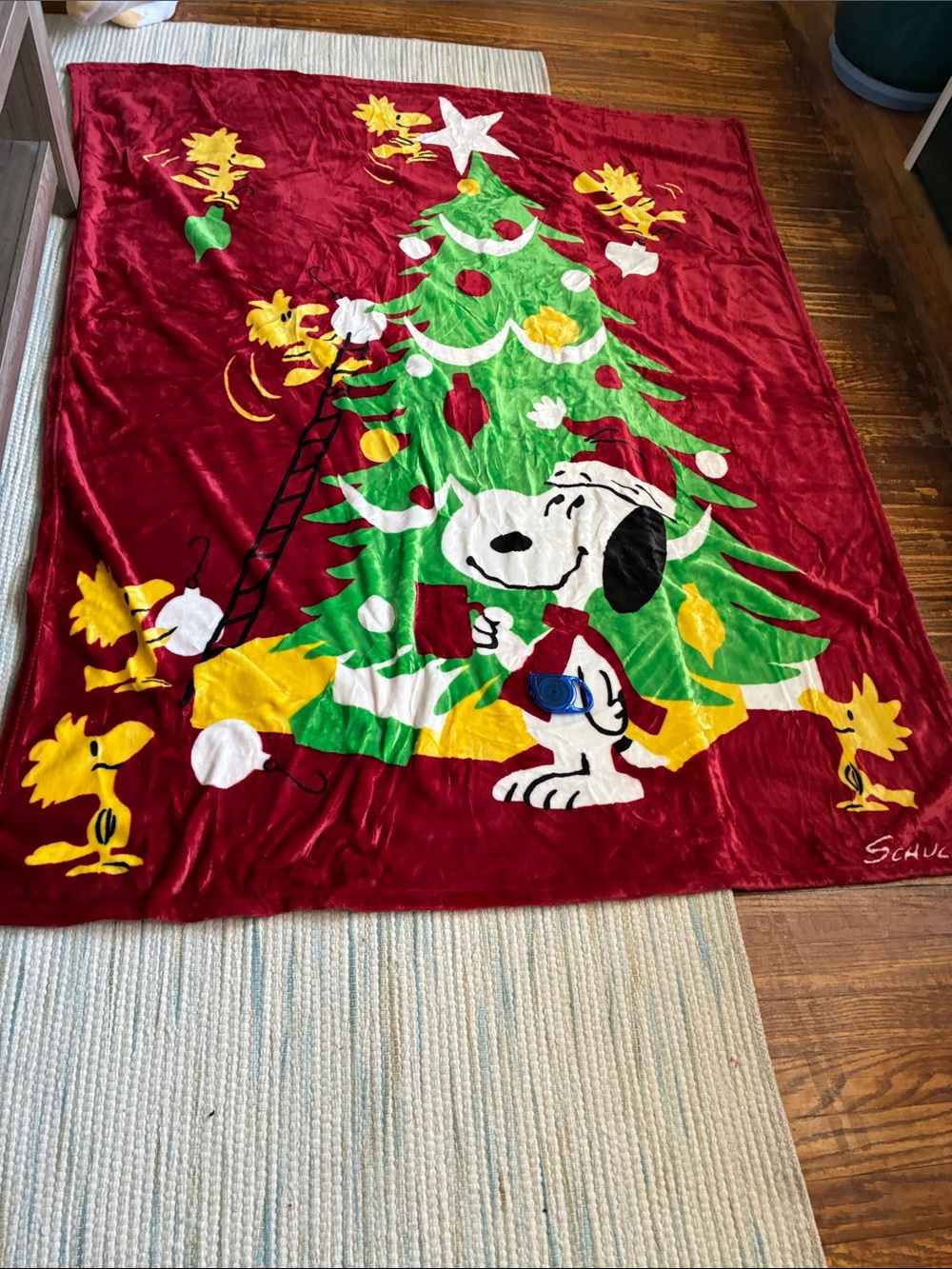 Peanuts Snoopy & Woodstock Holiday Blanket - Red, Green, Yellow Hallmark